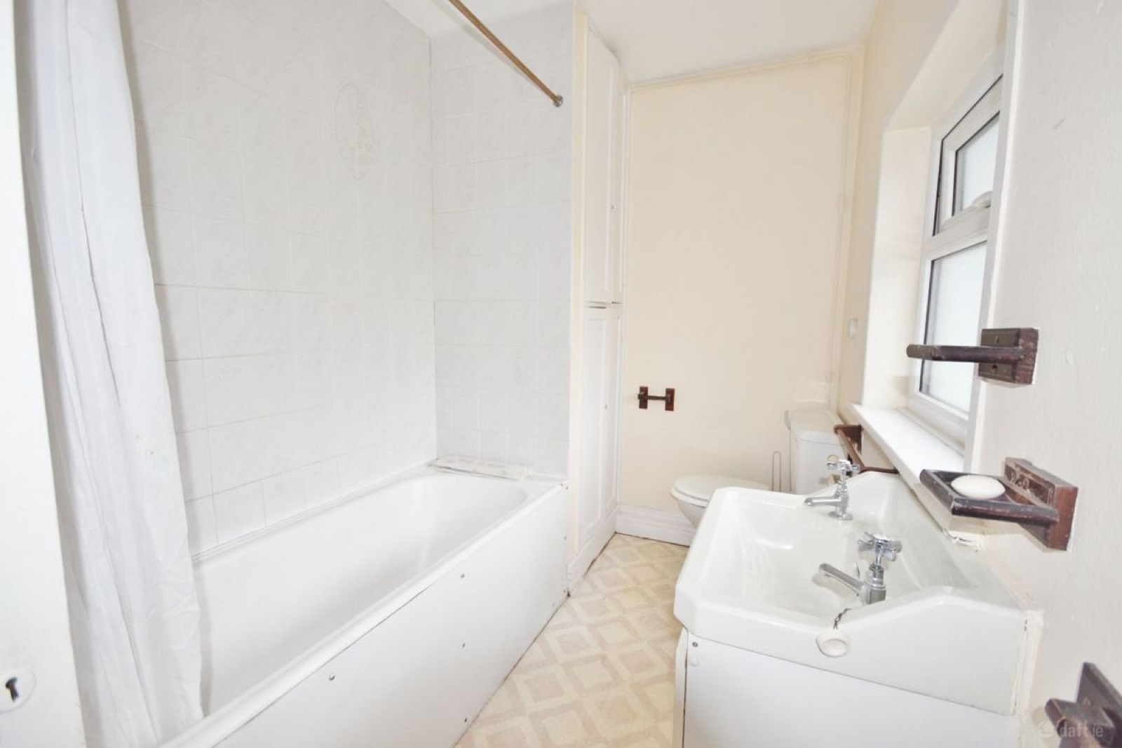 Before — Period bathroom — wood panelling and brass fittings